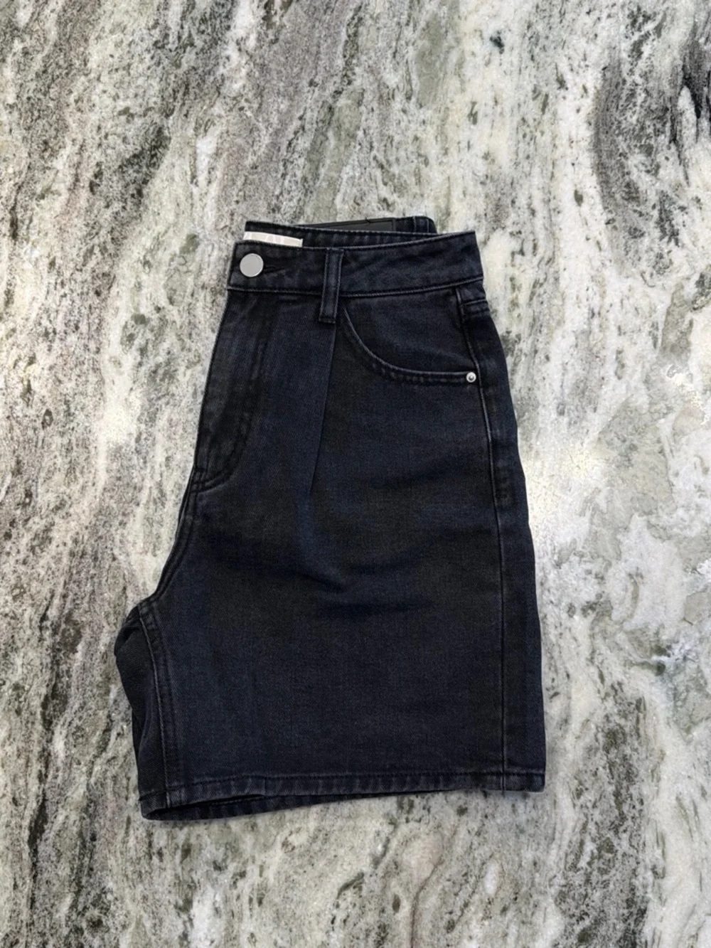 Black High-Rise Denim Shorts
